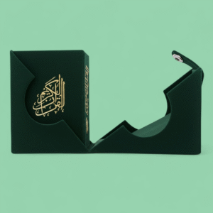 Mini Qur’an with golden brass cutout and fancy box - Green